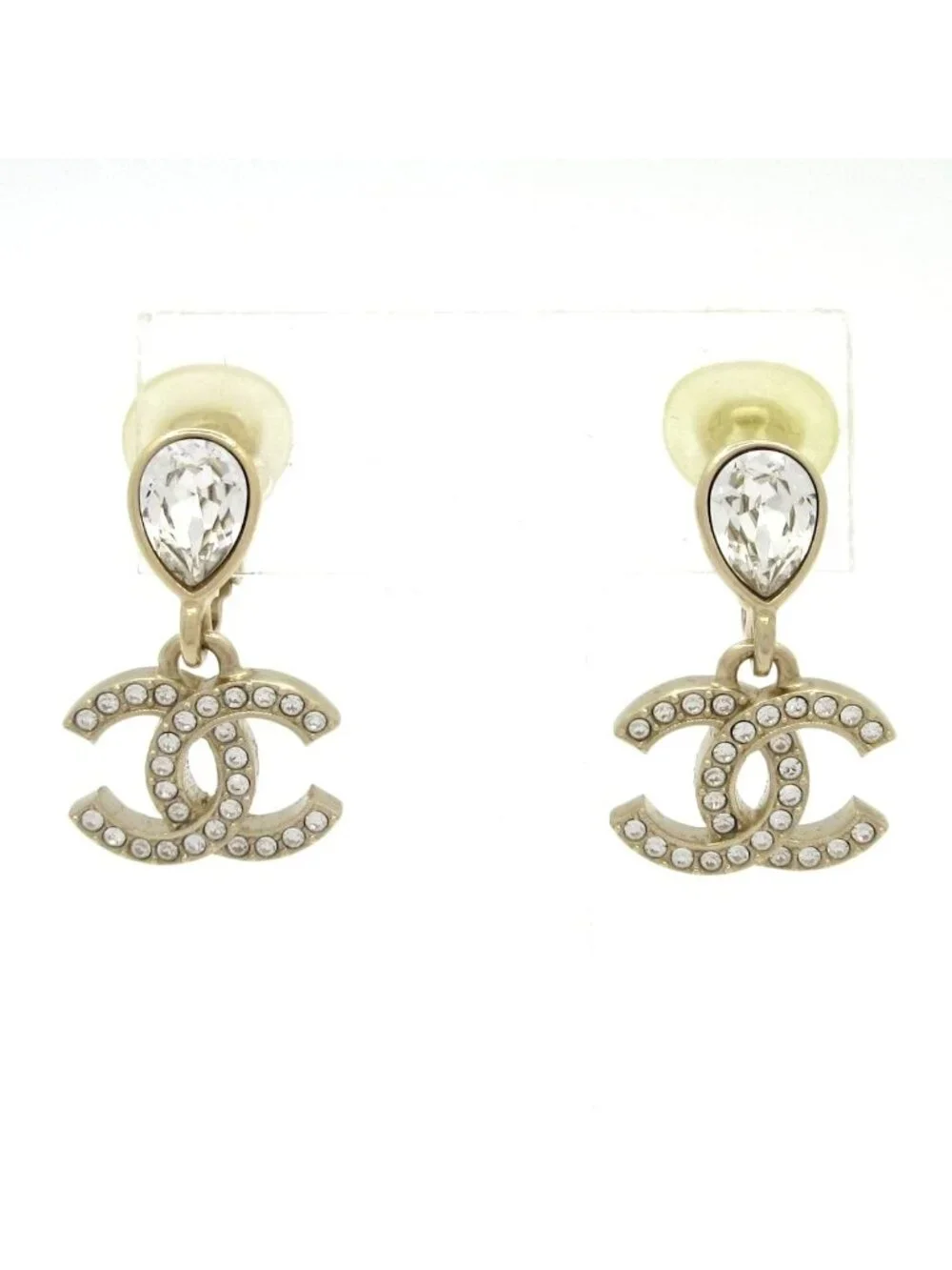 Chanel Earrings CC Logo Clear Gold